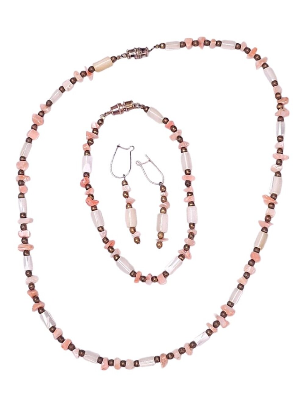 SET Vintage Pink Coral Chip & White Shell Bead